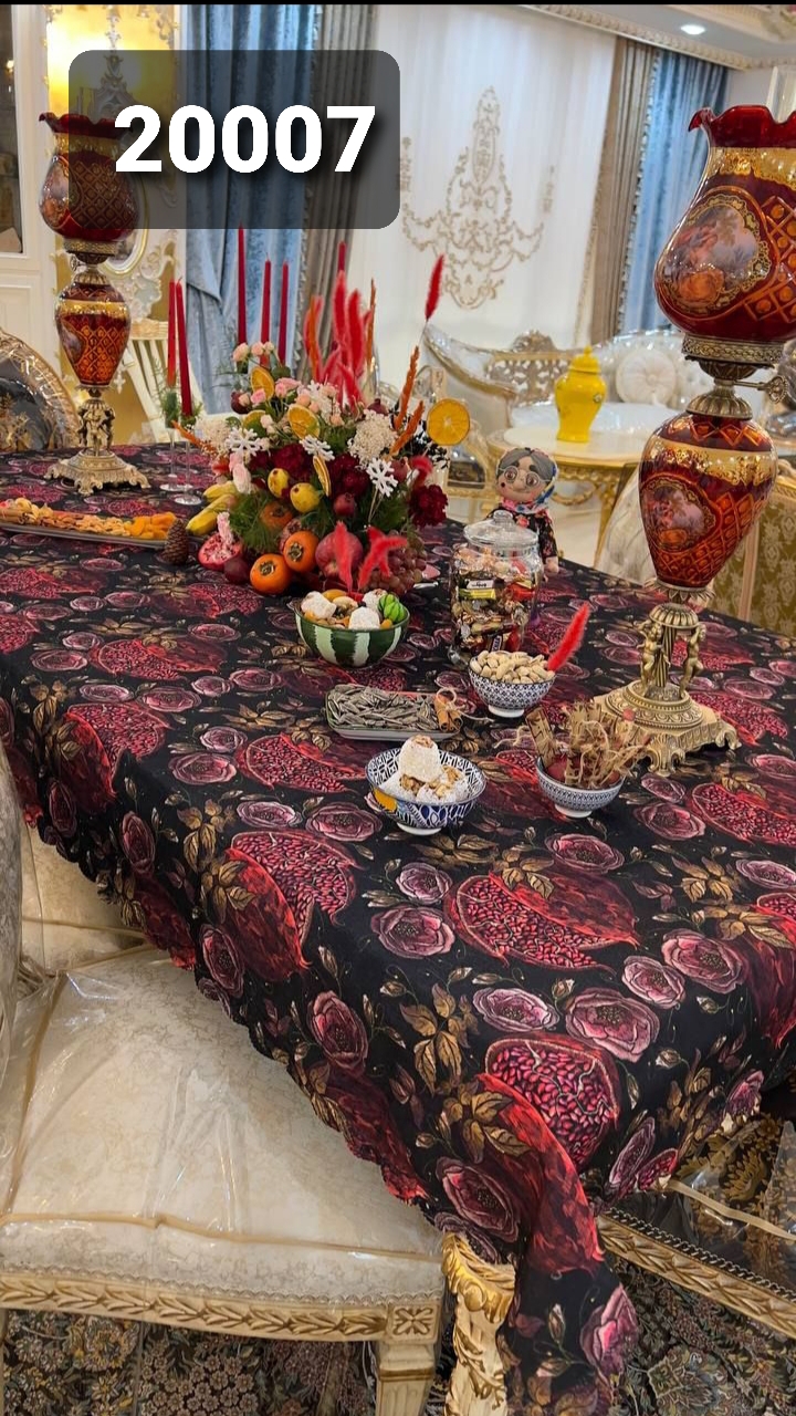 رومیزی طرح دار مخمل شانل با تراکم بالا،سایز برای میز۴،۶،۸،۹،۱۲نفری